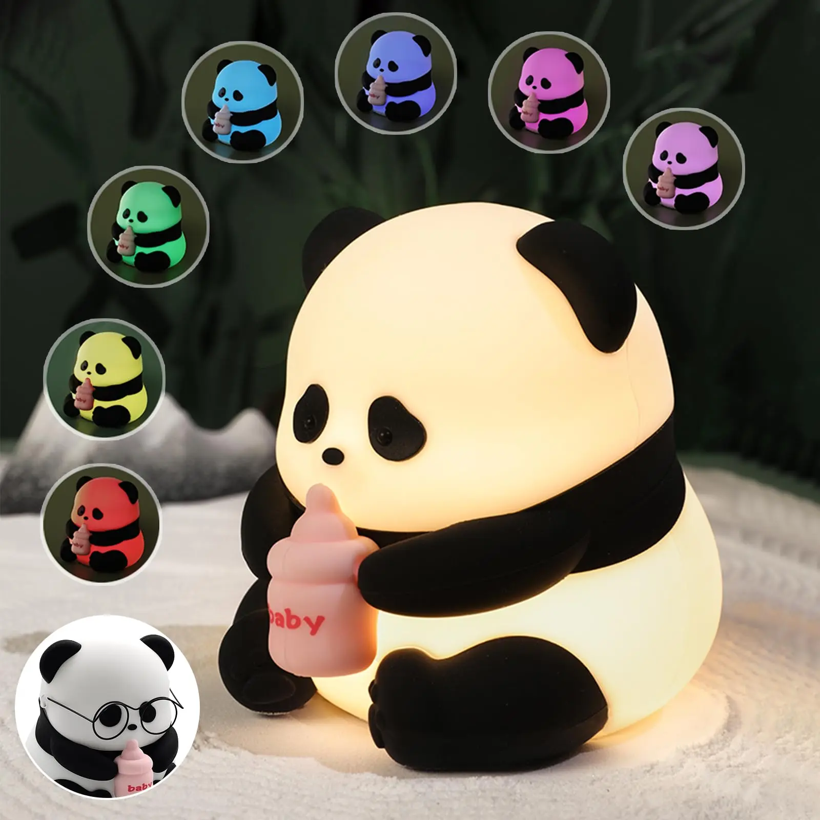 Cute Panda LED Night Light for Kids, Cartoon Animals Silicone Nursery Lamp USB Rechargeable Timing Sleeping Lamp Squishy Cute Lamps, Boys Girls Gift Adjustable Rgb Lighting