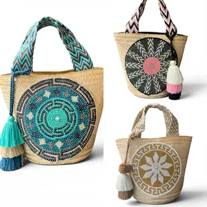 Wayuu XL Handwoven Cherry Tote Bag Inner lining, sliding and ornament (pompom