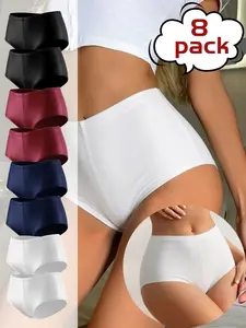 Women's Swim Trunks, Elastic Waist Comfortable Breathable Low Waist Boxer Shorts, Plain Seamless Underwear, 8 Pcs Set, All Seasons