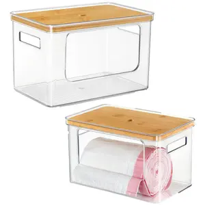 Stackable Storage Rack with Bamboo Top, Laundry Room Organizer, Under Sink Shelf, Food Pantry Storage, Space-Saving Design