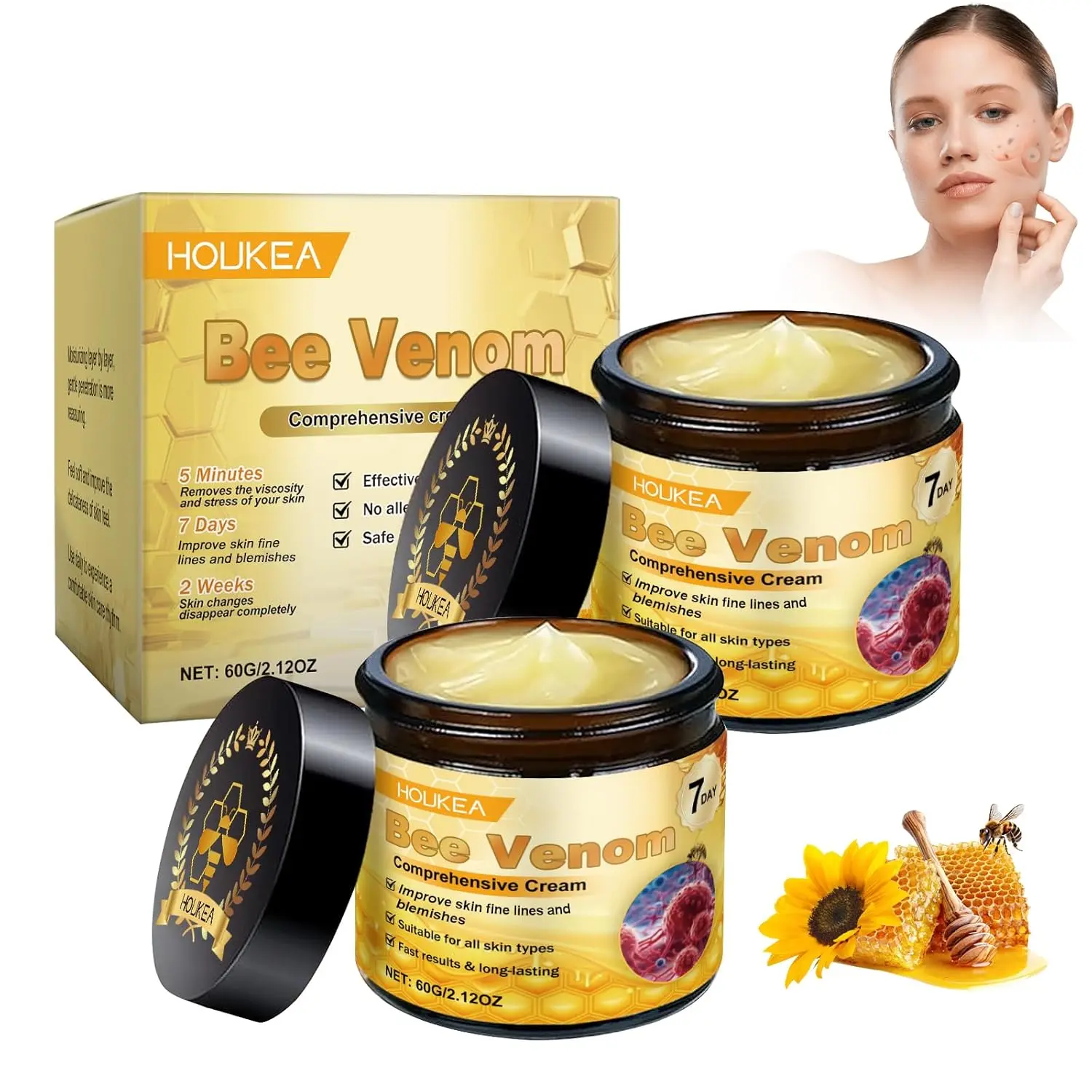 Bee Venom Comprehensive Cream, 2026 New Bee Venom Skin Treatment Cream, Advanced Firming & Wrinkle-Reducing cream Natural Skin Moisturizer for All Skin Types(2pcs)