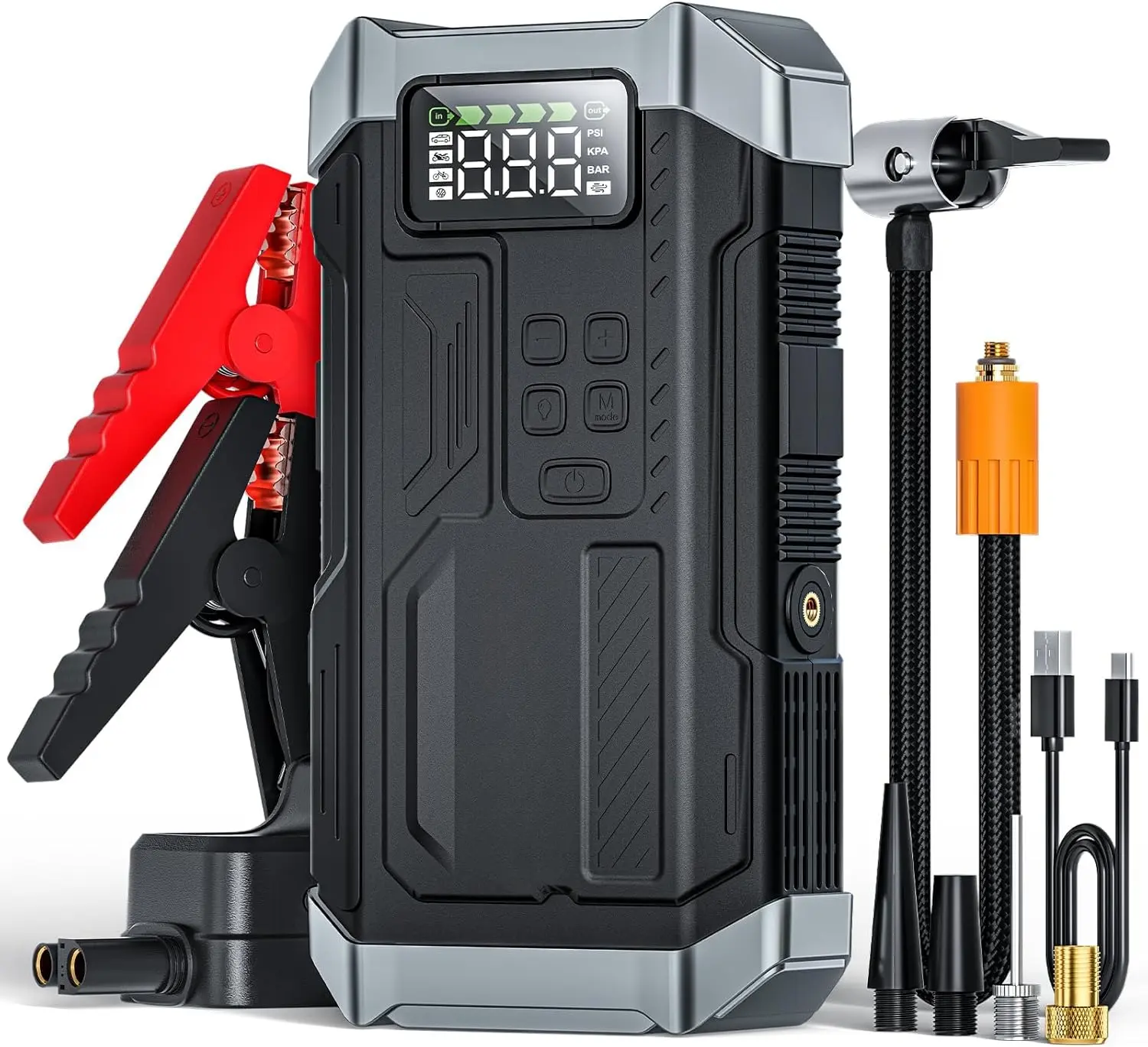 DIBMS 5000A Jump Starter with Air Compressor,Car Jumper Starter Portable with 150PSI Tire Inflator 12V Jump Box with LCD Display,Flashlight,Storage Case (Up 9L Gas/8L Diesel Engine