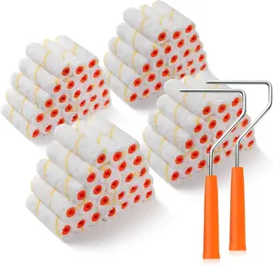 100 Pack Microfiber Paint Roller 4 Inch, Mini Paint Roller Covers,3/8 Inch Nap, Small Paint Rollers for House Painting with Paint Roller Frame, Wall Painting Tool