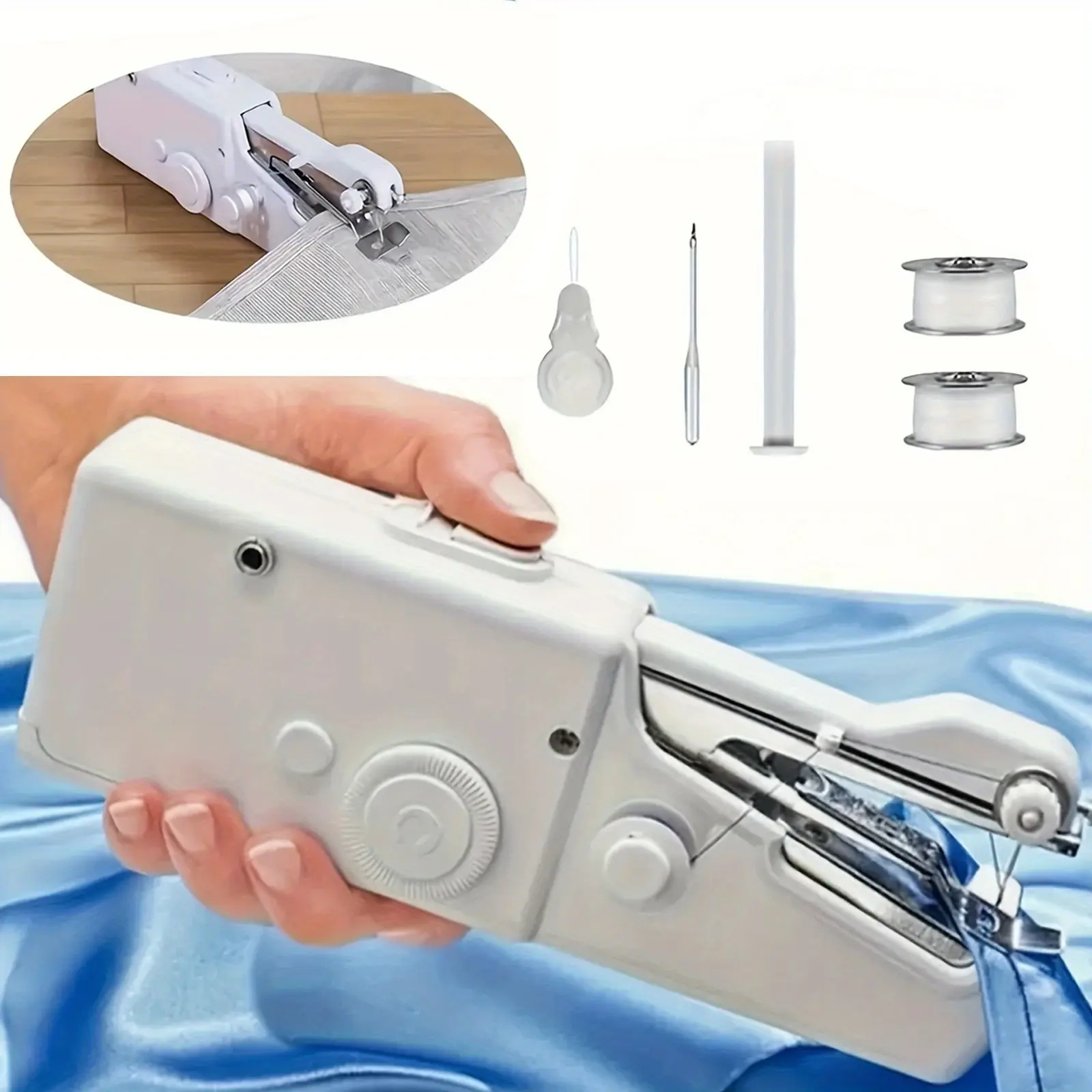 summerwins Handheld Sewing Machine, Portable Compact Battery-Powered Sewing Supplies Crafts Device for Fabric, Clothing Repair - White (AAA Batteries Not Included)