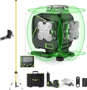 Huepar Laser Level 360 Self-Leveling with Green Cross Line Laser & 12 Feet Telescoping Pole for Construction -S04CG & LP36