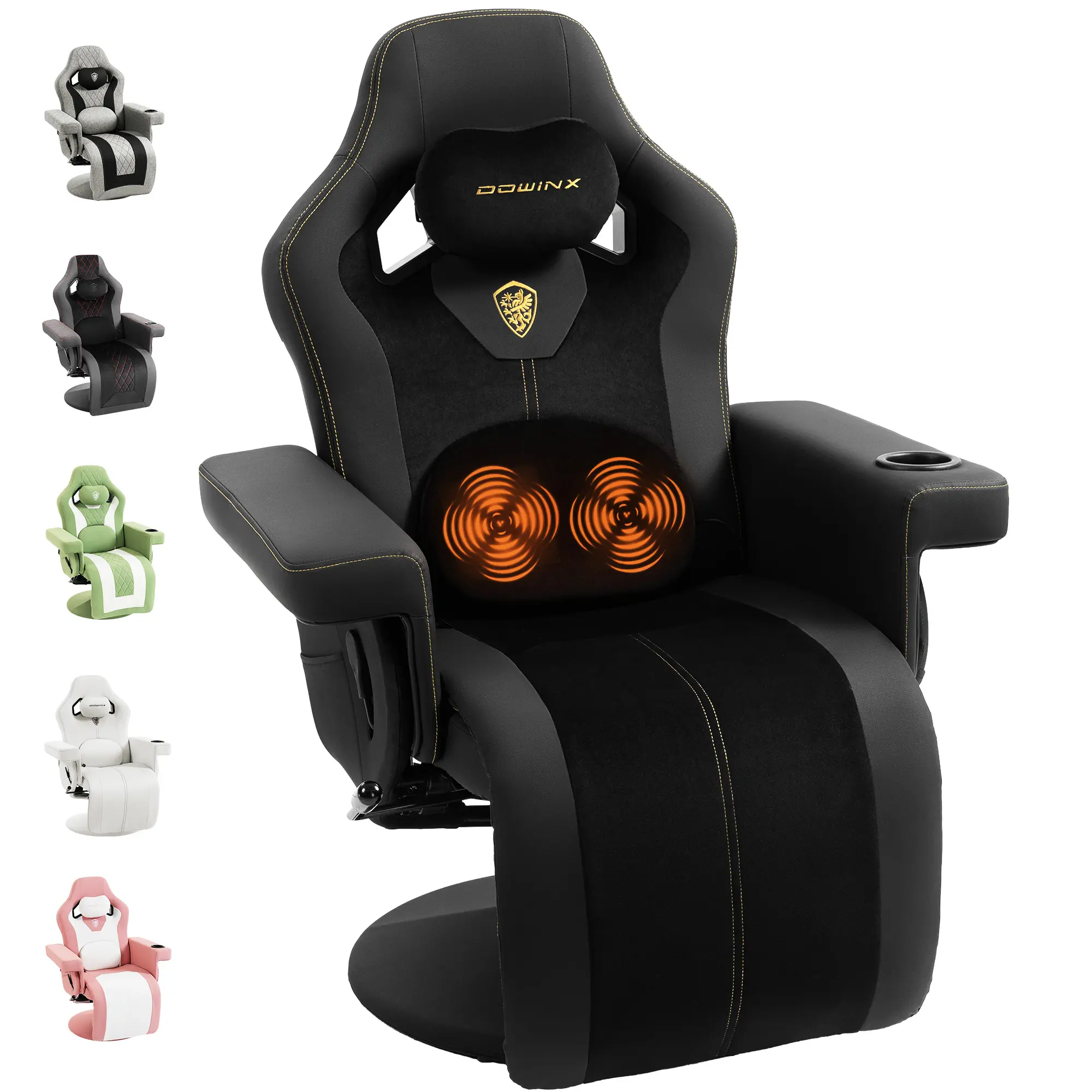 【Halloween Gift】Dowinx Racing Style Gaming Chair - Heavy Duty High Back Ergonomic Gamer Stuff with Massage Lumbar Support, Footrest, Cup Holder, Side Pouch, No Wheels - Black Red Fabric/Leather for Living Spaces, Man Cave Furniture, Gifts for Him