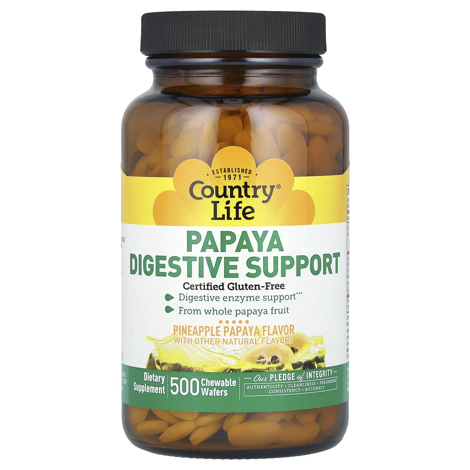 Country Life Papaya Digestive Support, Pineapple Papaya, 500 Chewable Wafers