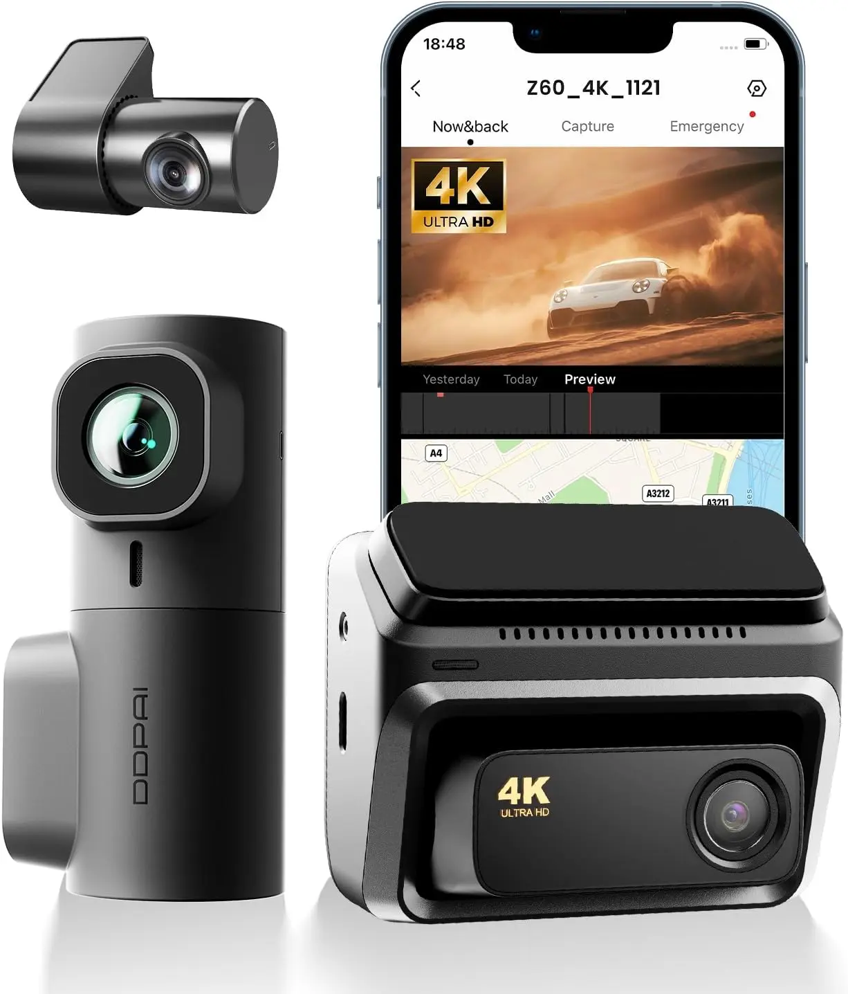 DDPAI Z60 3 Channel Set 2160P+1440P+1080P Front Rear and Inside Dash Cam Dashcam with Start Reminder Night Vision 5G WiFi APP Control Extended 24 Hours Parking Monitor Support 512GB TF Card