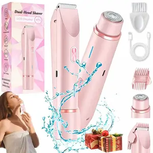 2-in-1 Rechargeable Electric Razor for Women with Ceramic Blades & Double-Ring Foil - Painless Hair Removal for Body Bikini Face & Underarms - Waterproof Wet/Dry Shaver with LCD Display & USB-C Charging