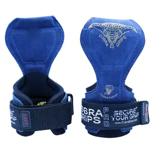 Cobra Grips PRO BLUE LEATHER Weight Lifting Straps Hooks Alternative, Power Lifting