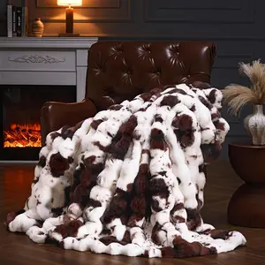 Faux Fur Throw Blanket for Couch, Fuzzy Plush Bubble Blanket, Soft Warm Cozy Shaggy Blanket, Luxury Decorative Gifts for Sofa Bedroom Living Room, 60x80inch (-Brown)