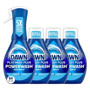 Dawn Platinum Powerwash Dish Spray 64oz + 3 Refills 16oz Each Fresh Clean Scent Bundle 5x Faster Grease Cleaning Dish Soap Liquid