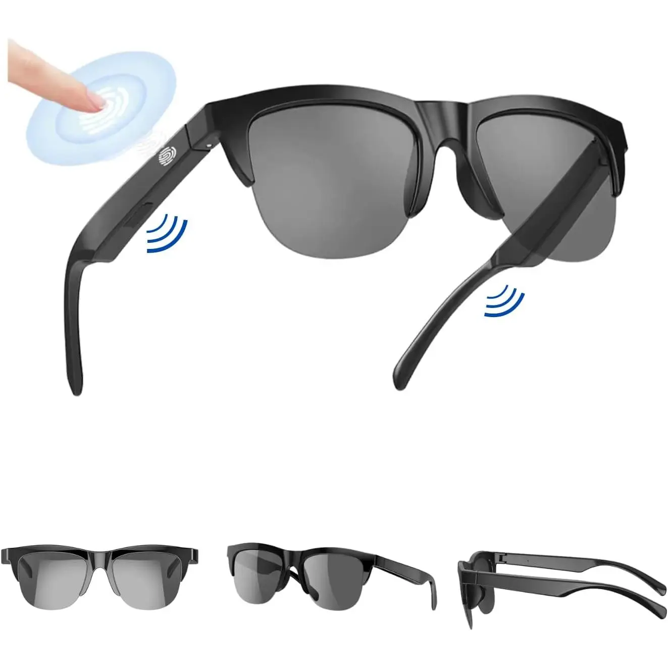 Open-Ear Smart Sunglasses with Polarized Lenses, Sporty Multifunctional Wearable Design with Bluetooth & Touch Control for Music and Calls, IPX4 Water-Resistant with Sun Protection, Multifunctional Smart Glasses, Wireless Smart Glasses