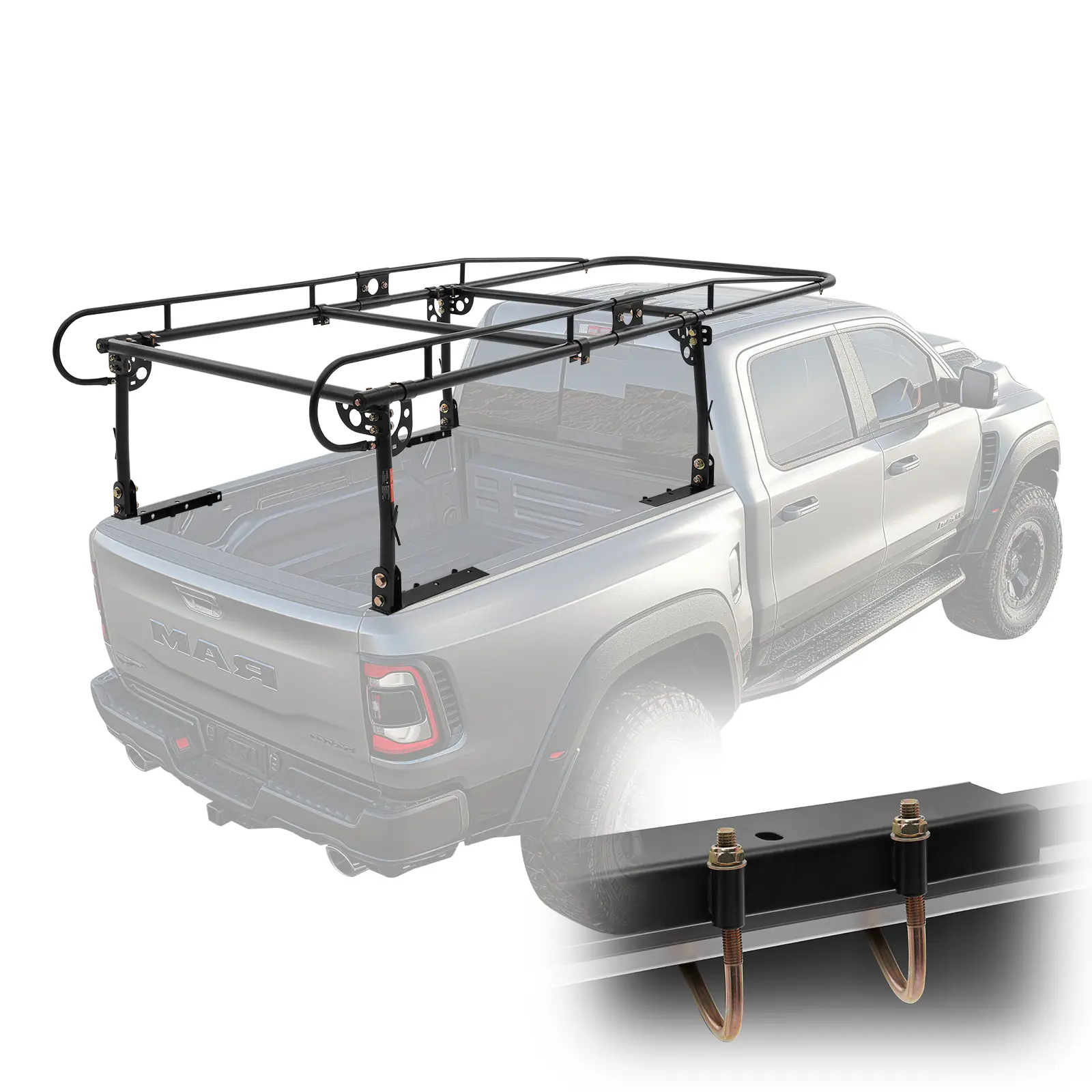 【summerfinds】VEVOR Truck Ladder Rack, 1000 LBS / 454 KG Strong Capacity Truck Racks, Non-Drilling / Drilling Installation for Long or Heavy Cargo, 43.3-63 inch Adjustable Width for Kayak, Ladder, Surfboard, Lumber, Carrier, Truck Accessories