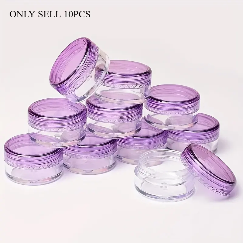 10-Pack, Clear Plastic Cosmetic Jars, With Purple Lids, Travel Containers, Airtight Storage Container, Storage Bottle For Creams, Lotions, Beads, Eyeshadow, Rhinestones, Samples