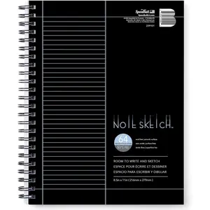 NoteSketch - Half-Lined Half Blank Notebook - 8.5 in. x 11 in. Sketch & Note Taking Paper Pad, 64 Sheets Spiral Wire Bound Sketchbook for Students, Artists & Writers, White