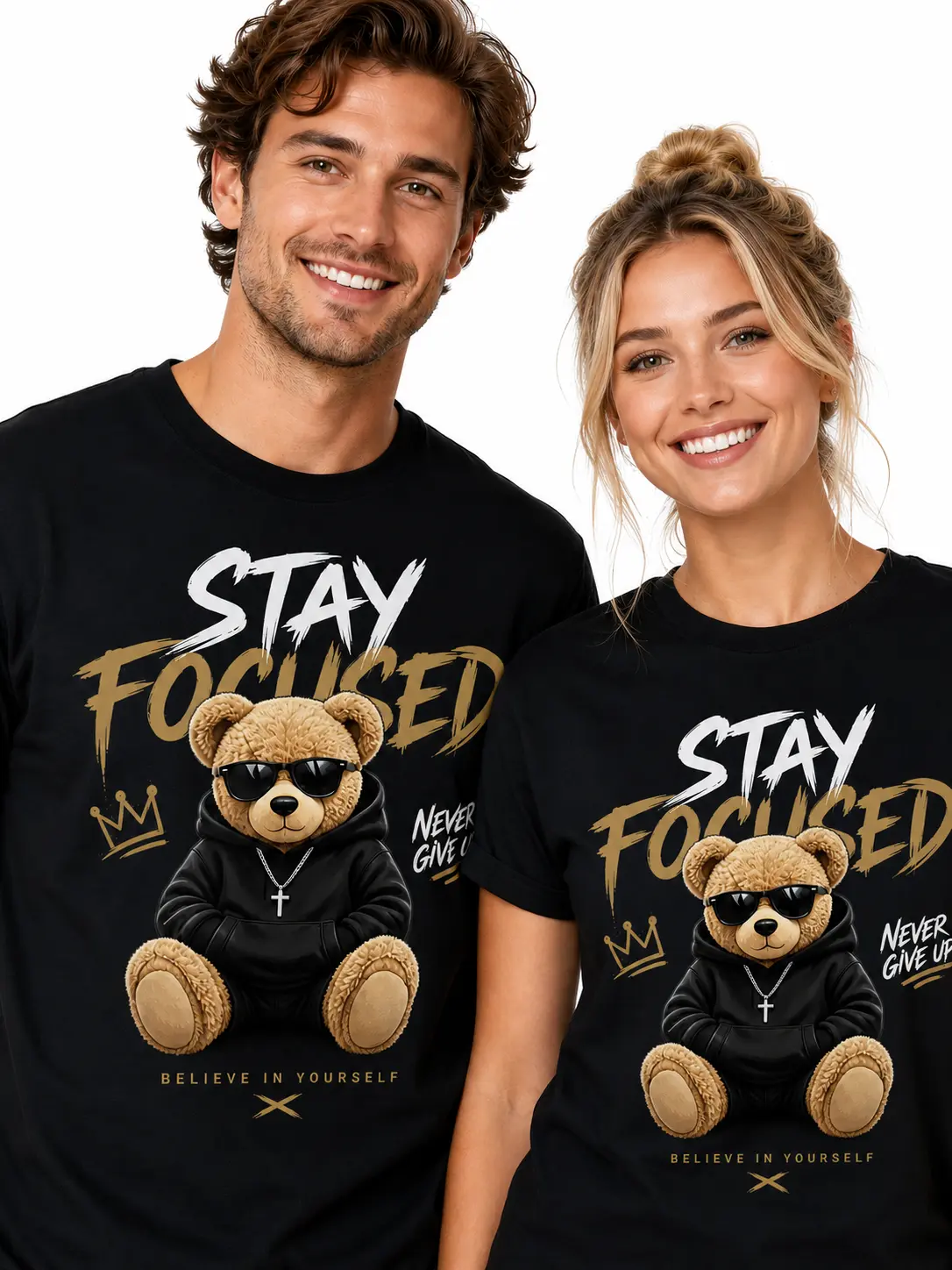 Stylish Motivational Teddy Bear Graphic Tshirt, Oversized Unisex Shortsleeve Casual Streetwear Top, Menswear, Round Neck