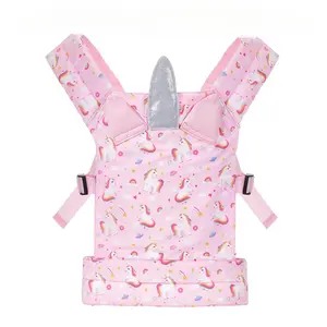 Baby Doll Carrier, Front and Back Doll Accessories Carrier for Little Girls, with Adjustable Straps for Stuffed Animal Reborn Baby Doll, Pink Unicorn