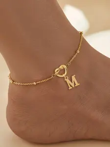 Heart Initial Letter Anklet Chain for Women, Elegant Stainless Steel Beaded Chain Anklet, Casual All-Season Jewelry Accessory