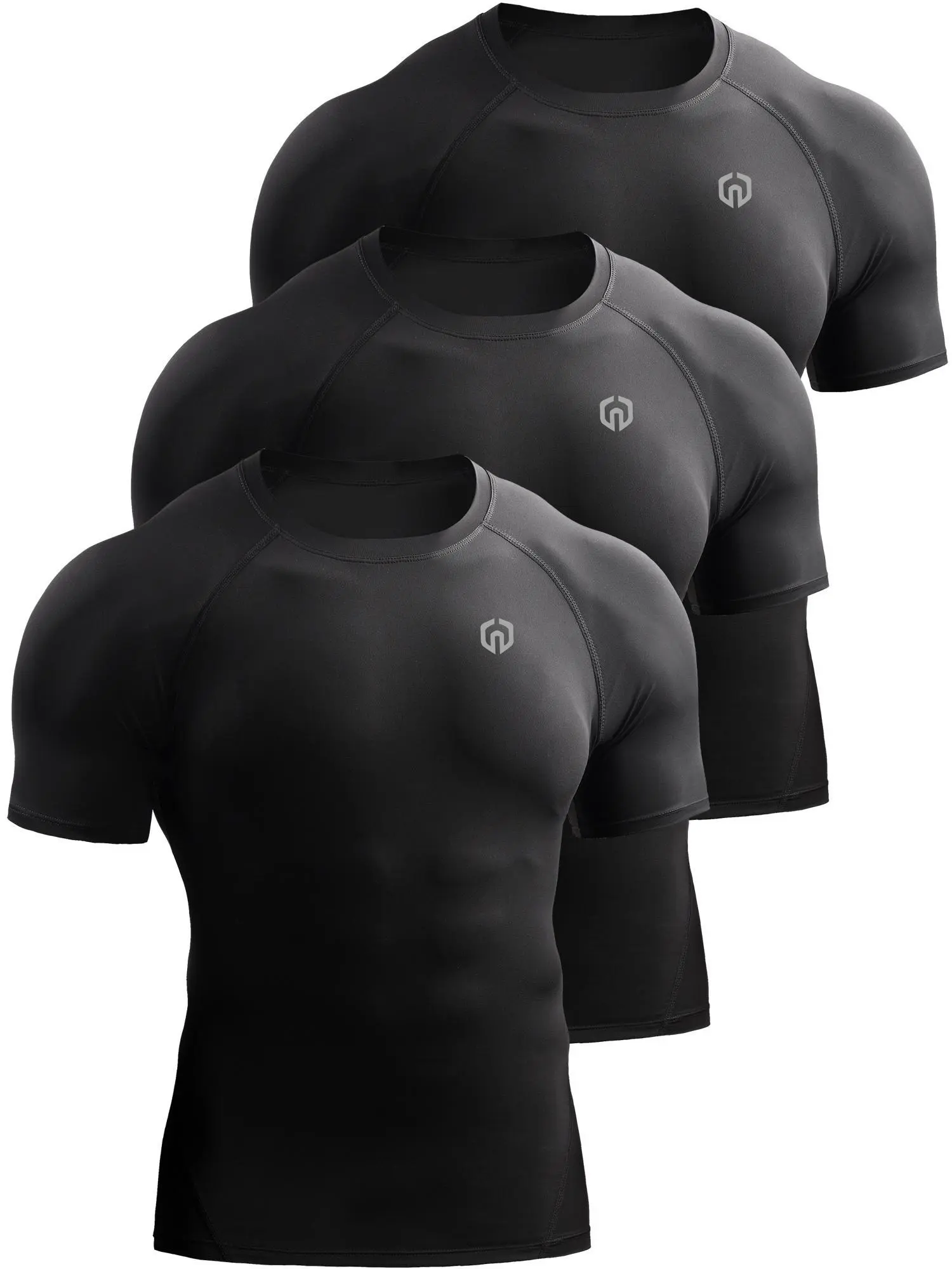 Neleus Men's Activewear Short Sleeve Compression Training Shirt, Moisture Wicking Baselayer for Workouts and Sports, Athletic Apparel, Male, Polyester Blend, All Seasons
