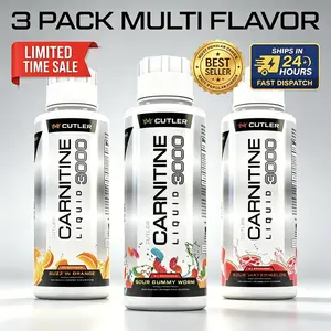 Cutler Nutrition 3-Pack Liquid Carnitine (3000mg) - Multi-Flavor Pre-Workout Sports Drink for Boosted Energy, Workout Performance Support