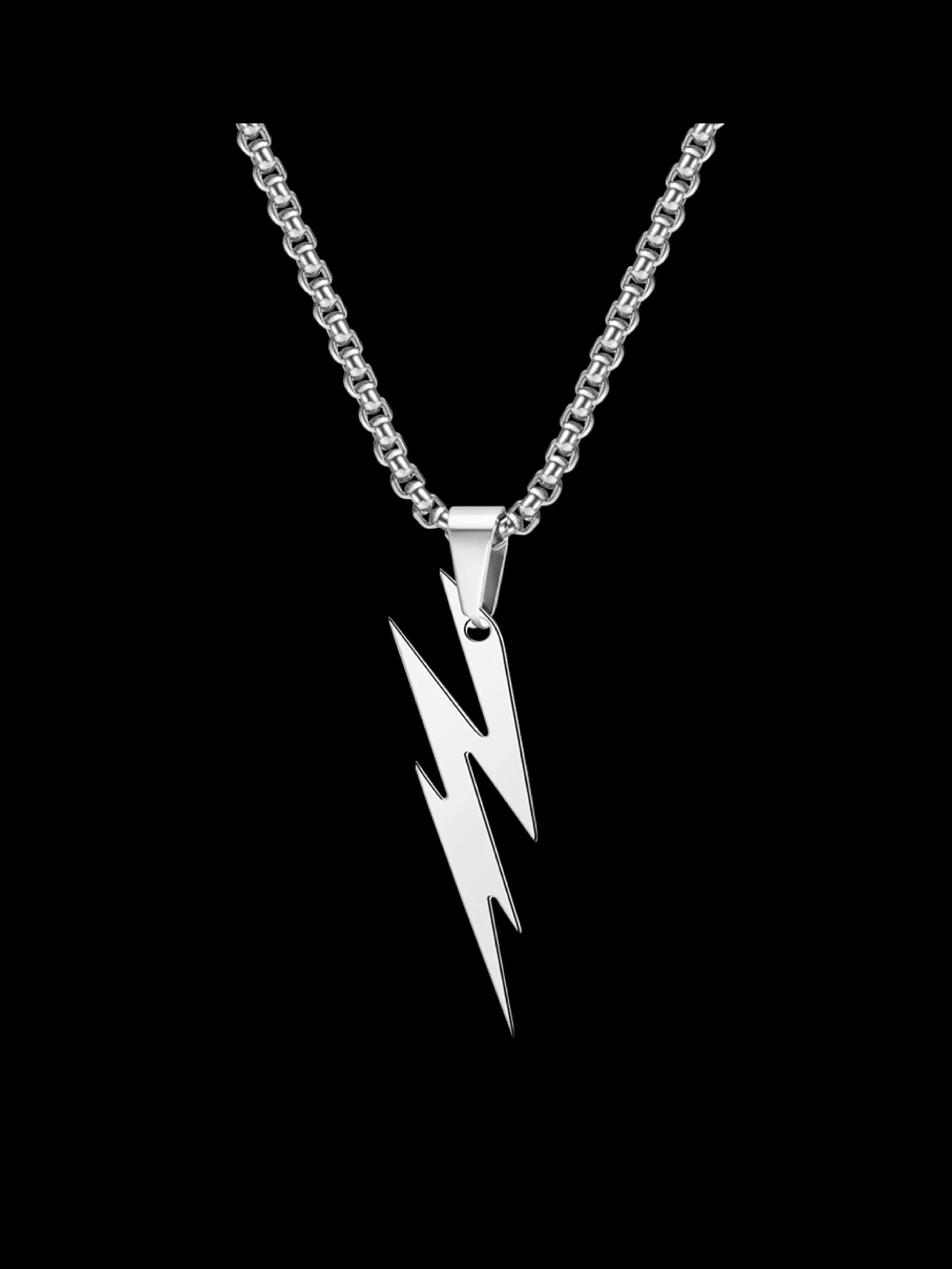 Stainless Steel Lightning Bolt Pendant Necklace, Unisex Hip Hop Street Jewelry Gift, Cute Everyday Fashion Accessory for Daily Wear