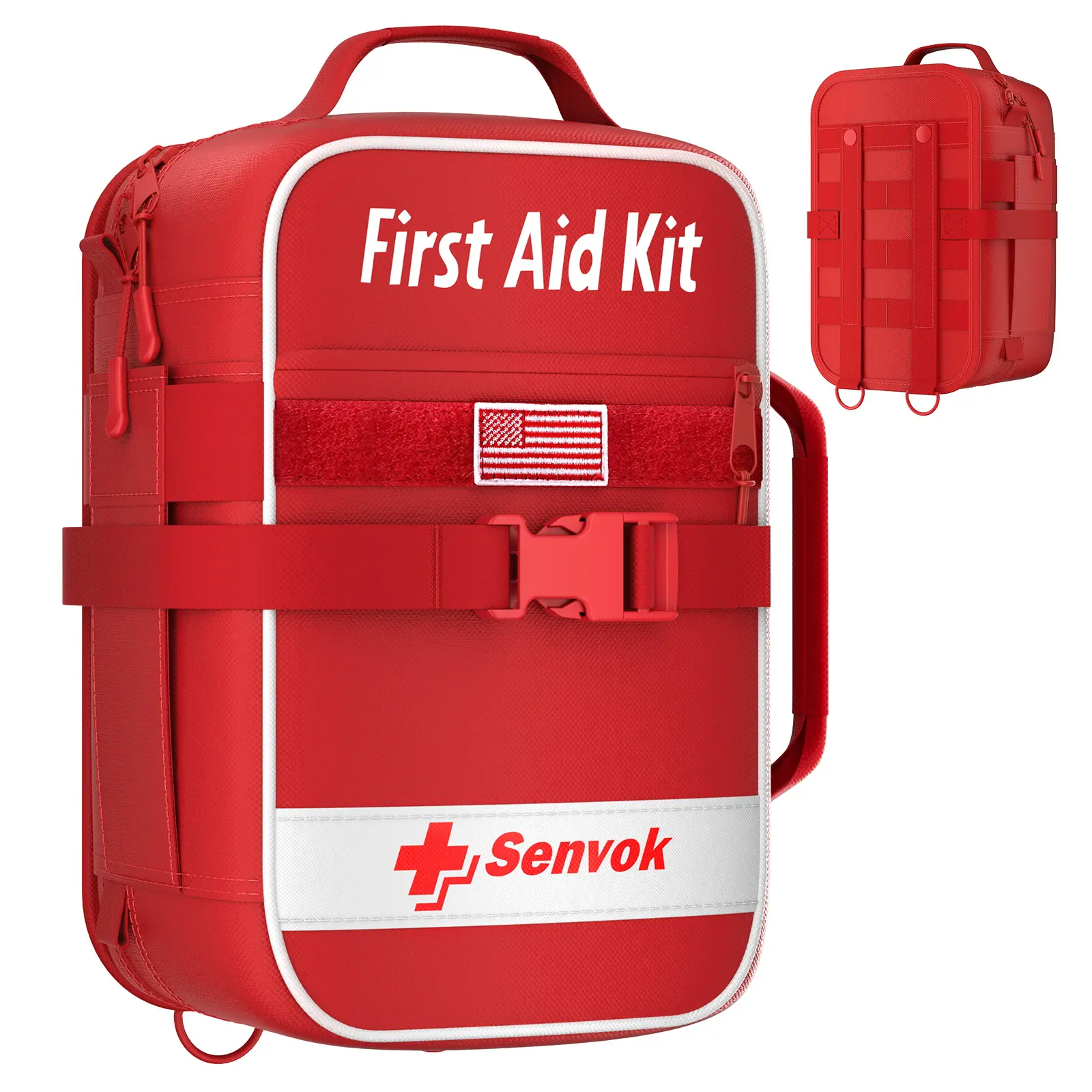 Senvok Large First Aid Kit for Car, Home & Travel - Emergency Survival Kit with Zip Stitch Wound Closure and Molle Pack Pockets - Ideal for Camping, Hiking, Outdoor Adventures