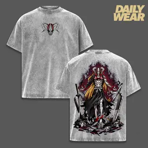 Bleach Ichigo Kurosaki Bankai Double Sided Oversized Washed T-Shirt, Anime Manga Heavyweight Cotton Unisex Streetwear Gift