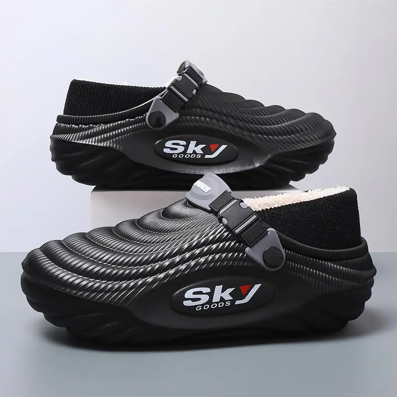 Men’s improved new 2026 anti-odor soft sole cotton slippers for autumn/winter, fleece lining, thick warm insulation, non-slip EVA slip-on design