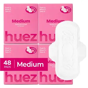 huez 100% Organic Cotton top sheet Sanitary Pads - Medium (48 Count) - 9.4 inch