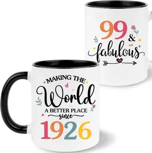 99th Birthday Theme Coffee Mug 11oz – “1926” Year Design, Black and White Ceramic Cup for Daily Use