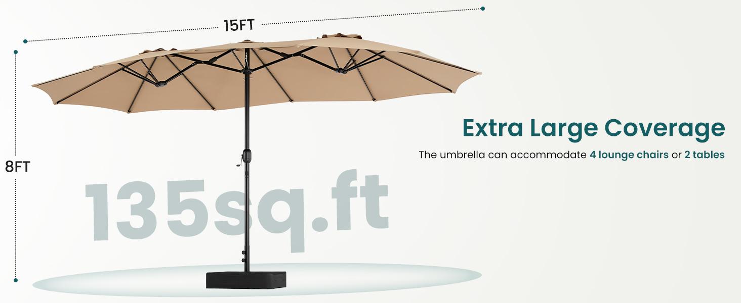 Large Patio Umbrellas with Base Included, Outdoor Double-Sided Rectangle Big Market Umbrella with Stand, Outside Umbrellas for Poolside Lawn Backyard.