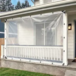 Outdoor transparent waterproof tarpaulin, measuring 10×13 feet, made of vinyl material, equipped with reinforced circular fixing devices, suitable for patios, greenhous Heavy Duty Clear Plastic Greenhouse Tarp