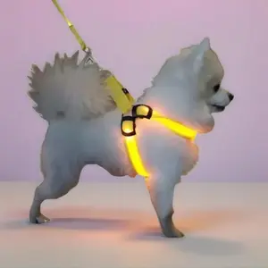 LED Dog Harness Leash Set, Illuminated Leash, Harness Straps, Light Up Reflective Vest for Small Medium Large Dogs, Adjustable Waterproof for Night Walking Safety