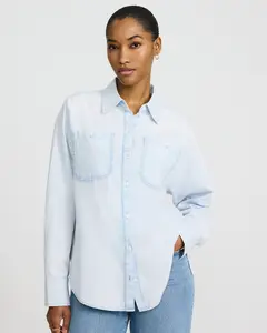 Express Cotton Denim Double Pocket Oversized Shirt