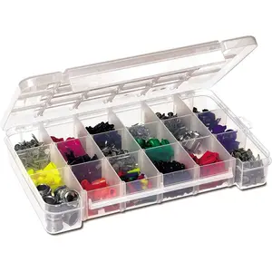 05905 Plastic Portable Parts Storage Case for Hardware and Crafts with Hinged Lid and 5 Adjustable Dividers, (14-3/8-Inch x 9-1/2-Inch x 2-1/2-Inch), Large, Clear