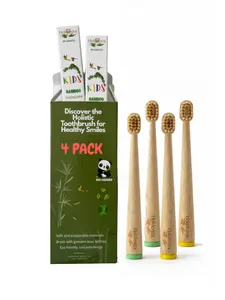 Manual Bamboo Toothbrush for Kids, Bamboo Handle, Boar Bristles, Biodegradable, Plastic-FreeBamboo Self Standing Toothbrushes.