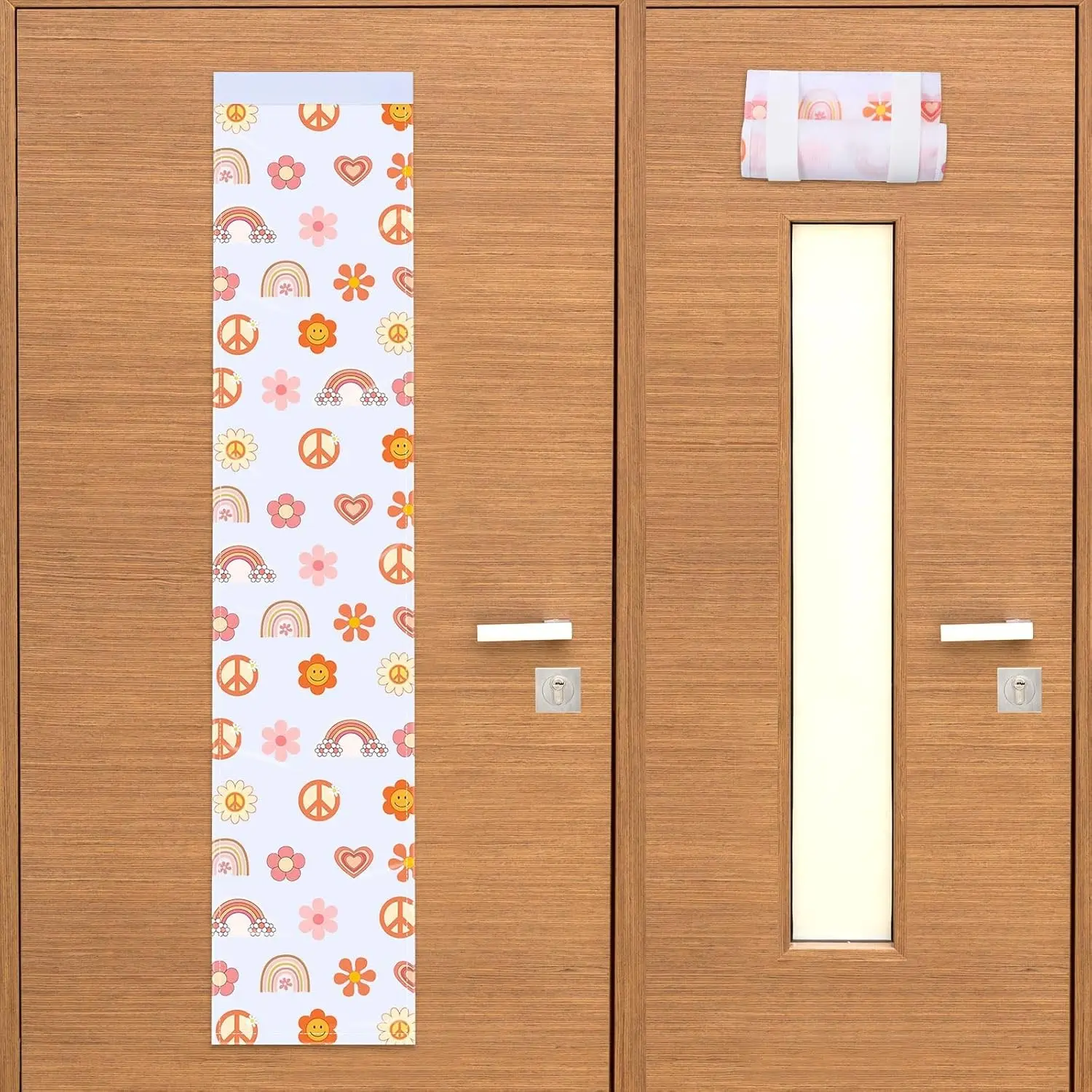 Breling 2 Pcs Classroom Door Window Cover Blackout Shade for Window Door Curtain Cover Lockdown Shade Classroom Decor Darkening Blackout Drape for School Office 8 x 39 Inches(Hippie Style)
