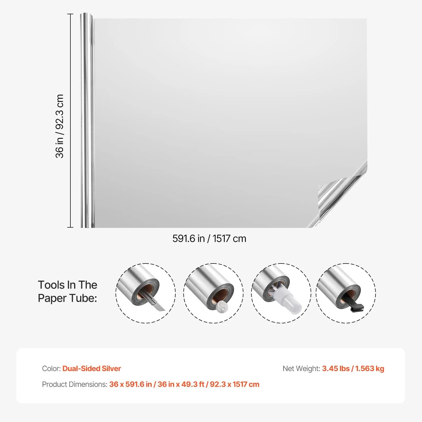 36inch x 49.3ft【 Silver】