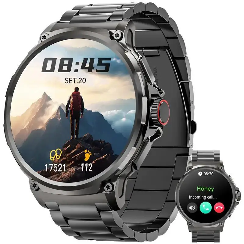 Smart Watches for Men(Answer/Make Call), 1.85" Round Big Screen Fitness Tracker, Waterproof Fitness Watch for Android/iOS Phones