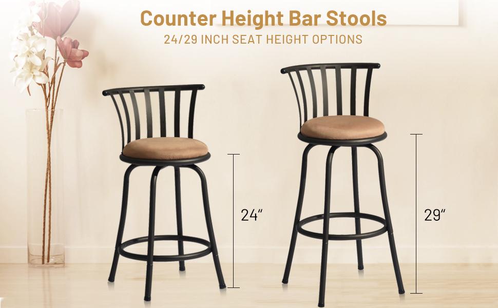 【Black Friday】Homy Casa Furniture Barstools  Brown Swivel Barstools with back and Faux Leather, kitchen counter height Armless Bar Chairs with Metal Legs, Footrest 24/29 Inch Springtok Design