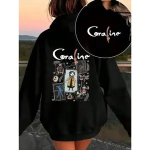 Women's Coraline Double-Sided Black Graphic Hoodie - Classic Fit - Birthday Holiday Gift