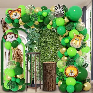 100pcs Jungle themed birthday party balloon decoration set, featuring green forest animal balloons, perfect for children's jungle first birthday party decorations, arches, baby showers, indoor flower garlands, and decorations, Anniversary Decor