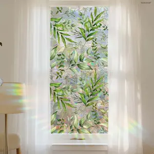 2D Flat 1Pc 45×100cm Colorful Large Size Fresh Green Leaves Static Window Clings Decal Sticker Decorative Stickers for Kids Bedroom Glass Decor
