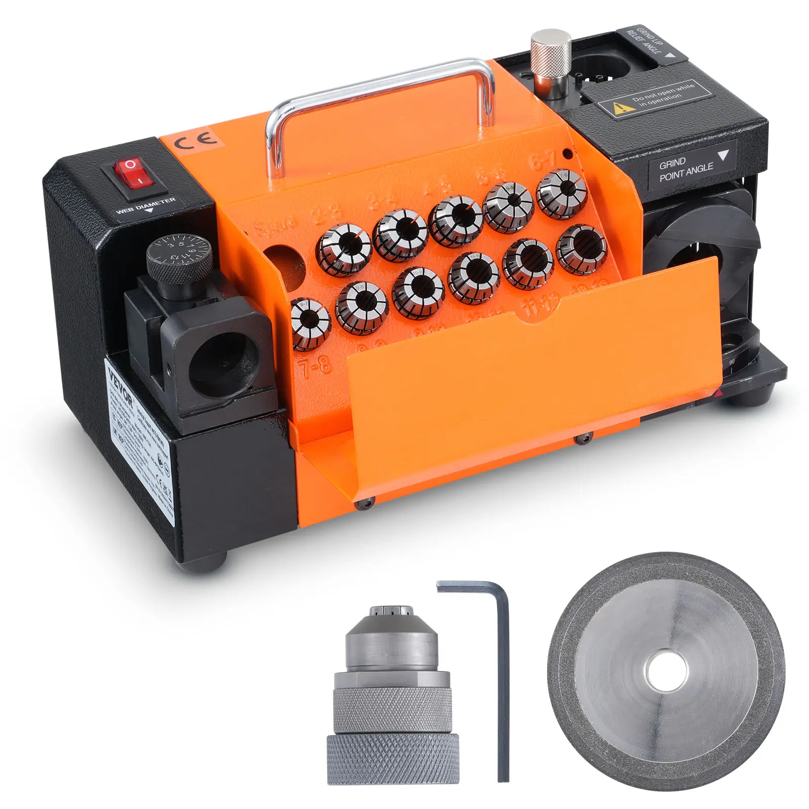 【Summerfinds】VEVOR Drill Bits Sharpener MR-13A End Mill Grinder Sharpener 3-13mm95° to 135° Point Angle Adjustable Drill Bit Re-SharpenerPortable Bits Sharpening Machine with 11 ColletsCBN Wheel for HSS
