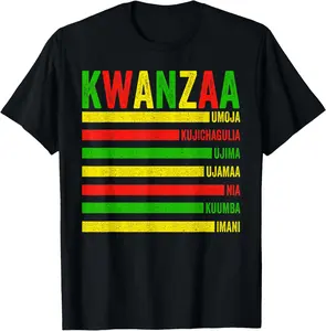 100% Cotton Happy Kwanzaa Seven Principles of Kwanzaa Men Women T-Shirt