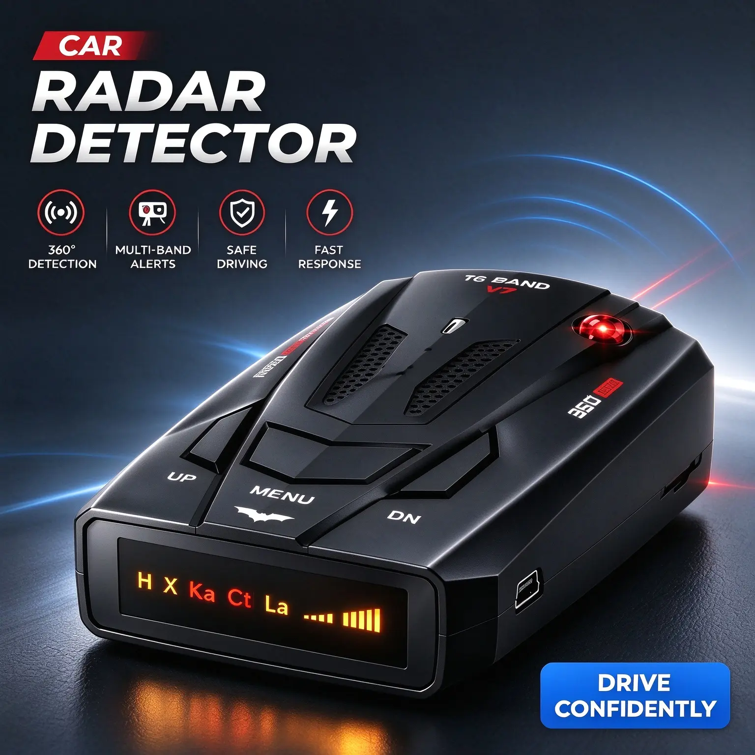 V7 16-Band Car Radar Detector, Cigarette Lighter Powered, Multi-Band Speed Camera Alert, Long Detection Range, Anti-Interference, Suitable for Cars, Trucks & Camping Road Trips