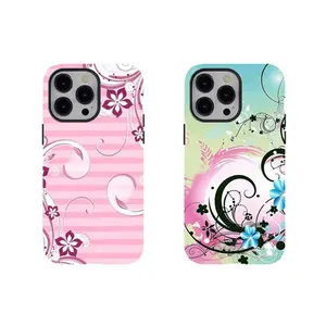 [No Magnetic]  Swirl Floral phone Case,Y2K Aesthetic Tough phone Cover,Durable Dual-Layer design phone case,for iPhone 17 16 15 14 13 12 11 8 7 for Samsung For Galaxy Series,Shockproof Protective hard pink smartphone Cover,perfect gift for her