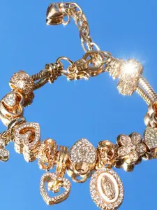 Women's Rhinestone Charm Bracelet, Fashionable Bracelet, Heart Clover Virgin Mary Key Pendant Snake Bone Chain Jewelry, Full Drill Party Daily Wear