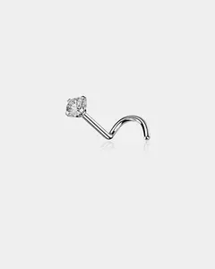 Titanium CZ Threadless Screw Nose Stud